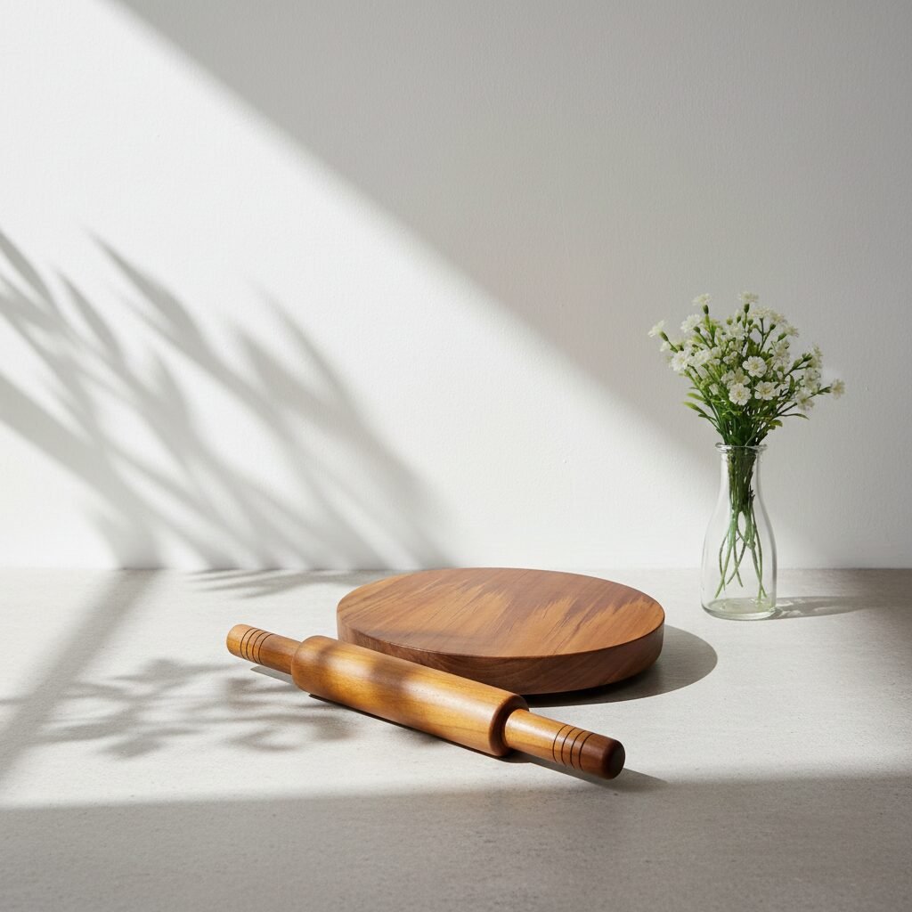 Wooden chakla belan set with 12-inch round rolling board and belan for making homemade Indian breads