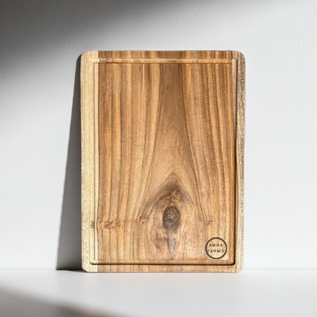 Premium Single Wood Teak Chopping Board – Solid Block Handcrafted Wooden Cutting Board for Kitchen, Serving & Charcuterie