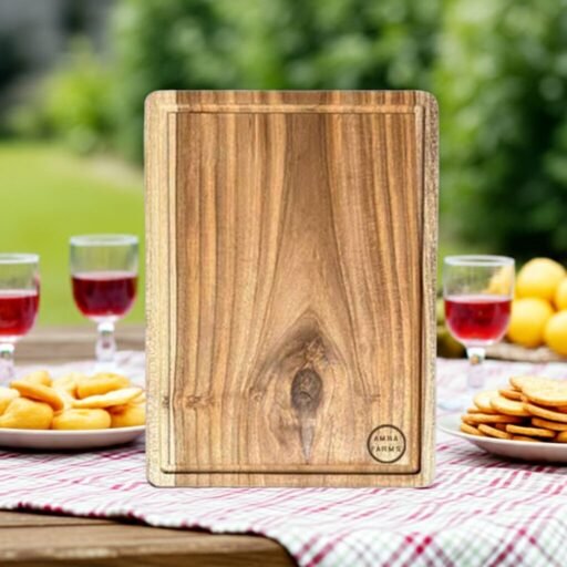 Amra Farms Premium Single Wood Teak Chopping Board - Solid Teak Cutting Board, Butcher Block, and Serving Tray