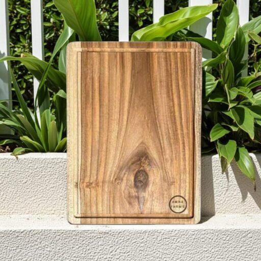 Amra Farms Premium Single Wood Teak Chopping Board - Solid Hardwood Butcher Block, Cutting Board, and Serving Tray