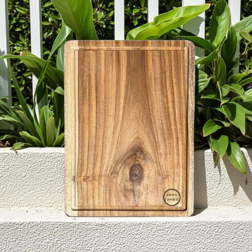 Amra Farms Premium Single Wood Teak Chopping Board - Solid Hardwood Butcher Block, Cutting Board, and Serving Tray