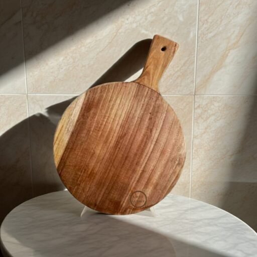 Amra Farms Round Wooden Pizza Platter - Rustic Serving Tray, Cheese Board, and Wooden Pizza Cutting Board