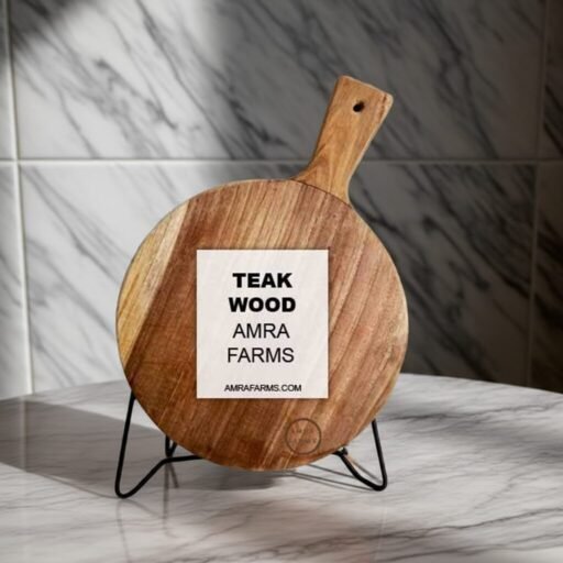 "Round wooden pizza platter board 12x15 inch with handle"