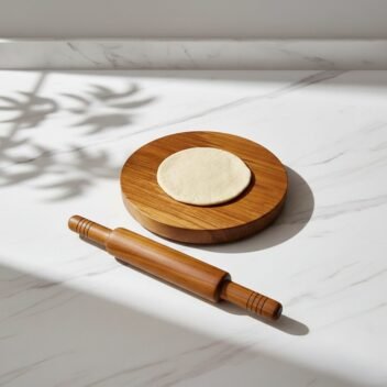 Wooden Chakla Belan Set – Roti Rolling Polpat Board & Rolling Pin 12 inch - Image 2