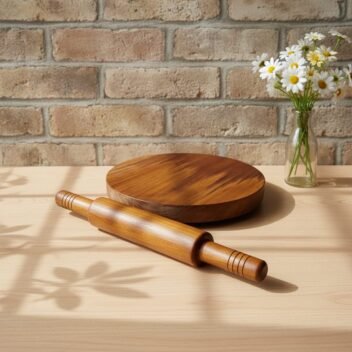 Wooden Chakla Belan Set – Roti Rolling Polpat Board & Rolling Pin 12 inch - Image 4