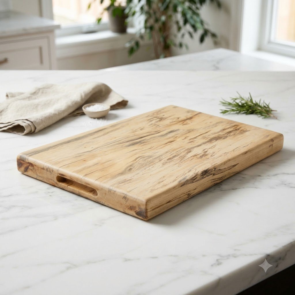 Wooden cutting board on countertop – Single Block Tamarind Wood Butcher Block