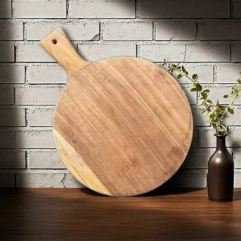 Amra Farms teak wood round pizza platter – premium wooden serving board for pizza, cheese, snacks and entertaining