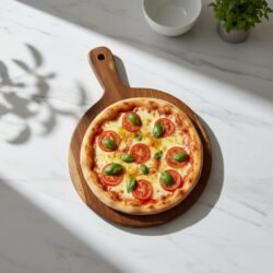 Round Single Block Teak Wood Pizza Platter Board – Wooden Serving Board 12 inch