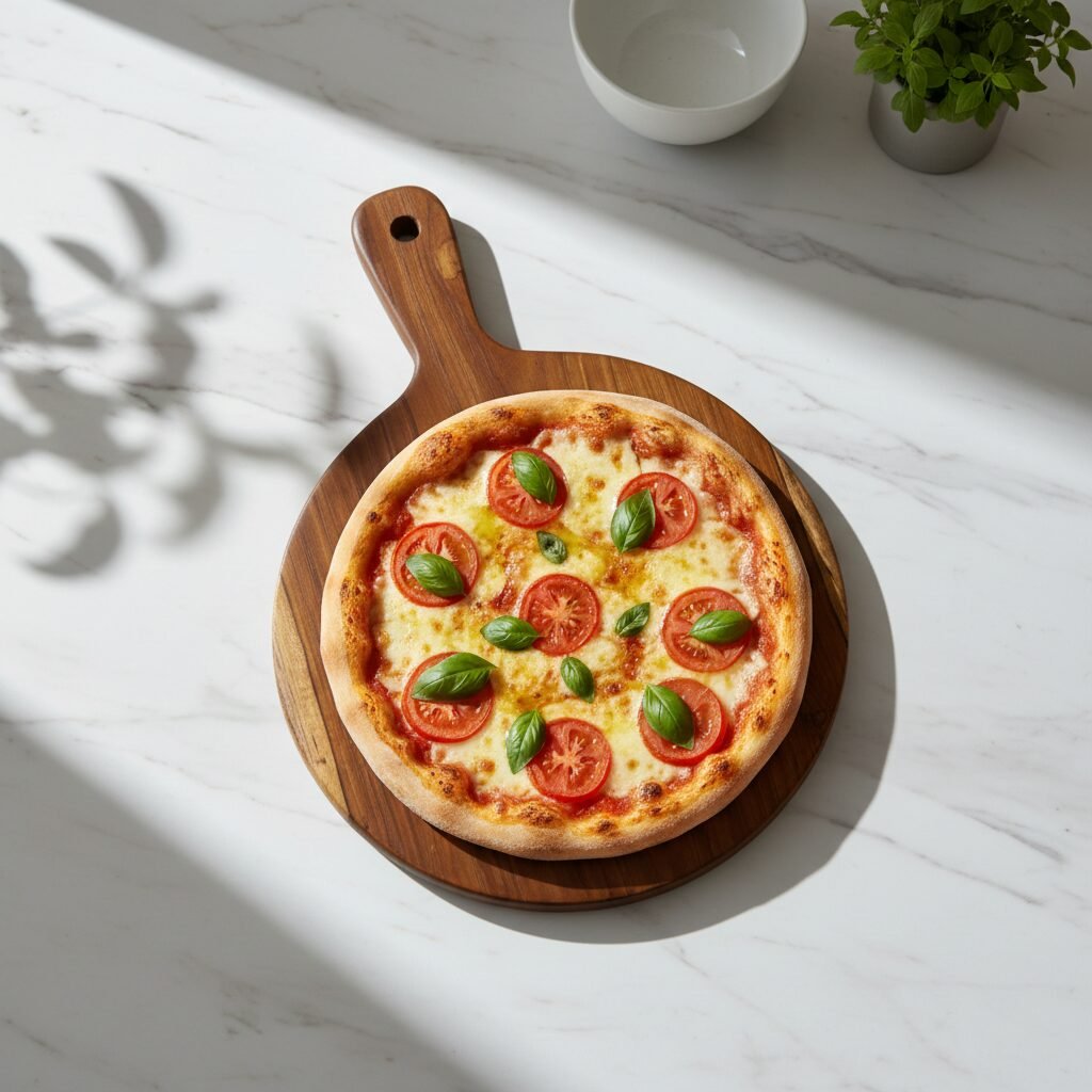 Round Single Block Teak Wood Pizza Platter Board – Wooden Serving Board 12 inch
