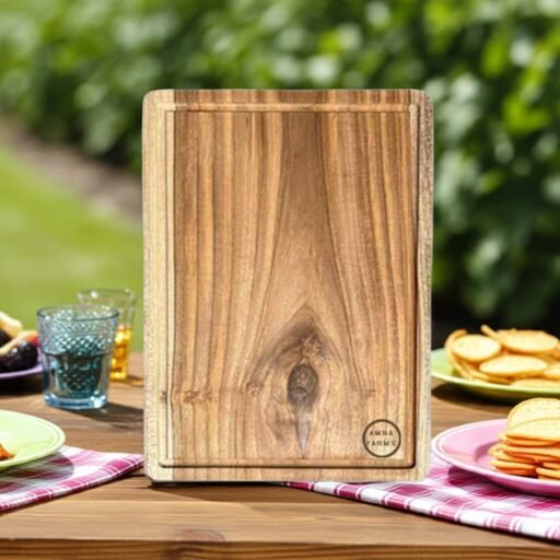 Amra Farms Premium Single Wood Teak Chopping Board – Handcrafted Solid Block Wooden Kitchen Cutting Board