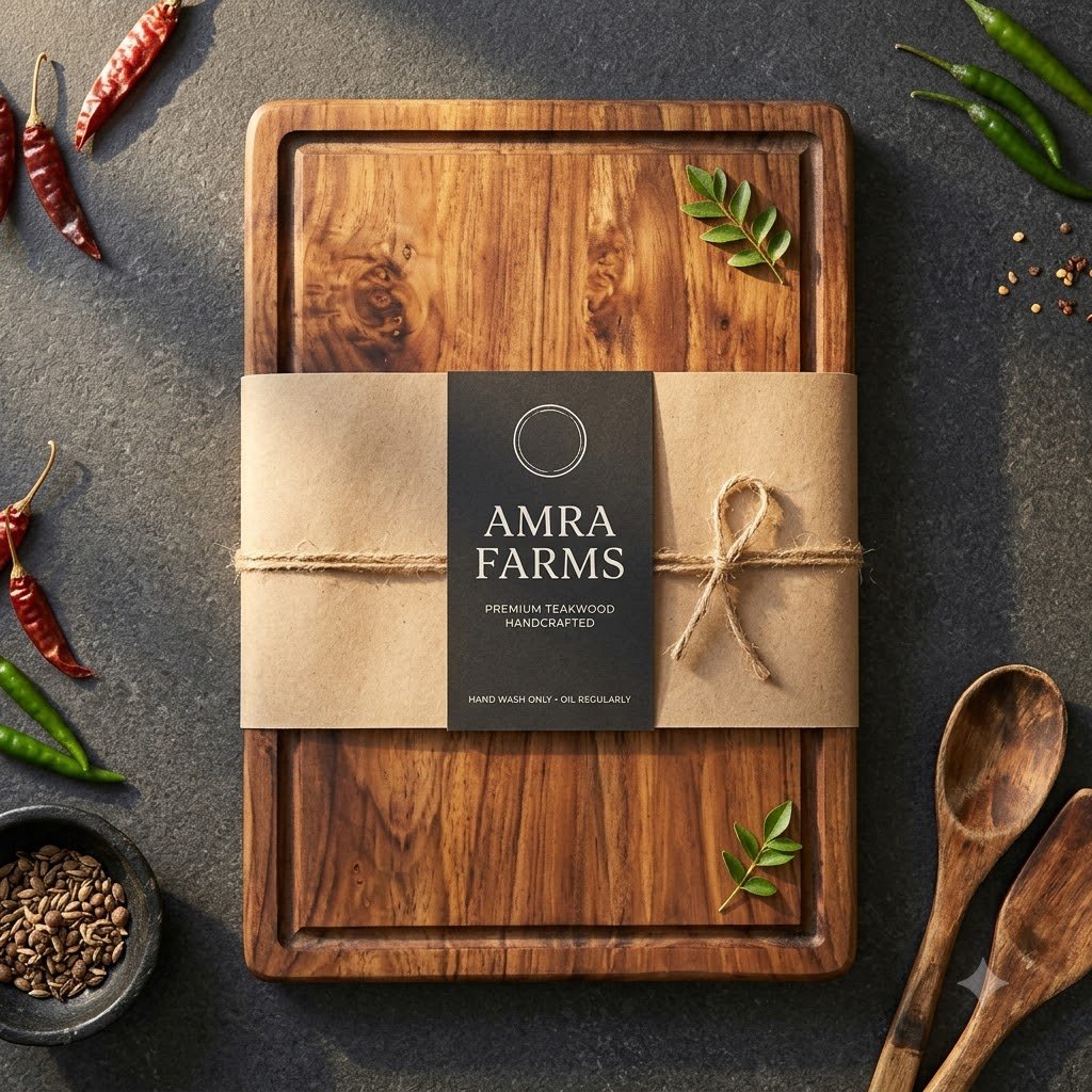 Teak Wood Carving Board 10x16x1 Inch – Solid Cutting Board with Juice Grooves | Craft Series