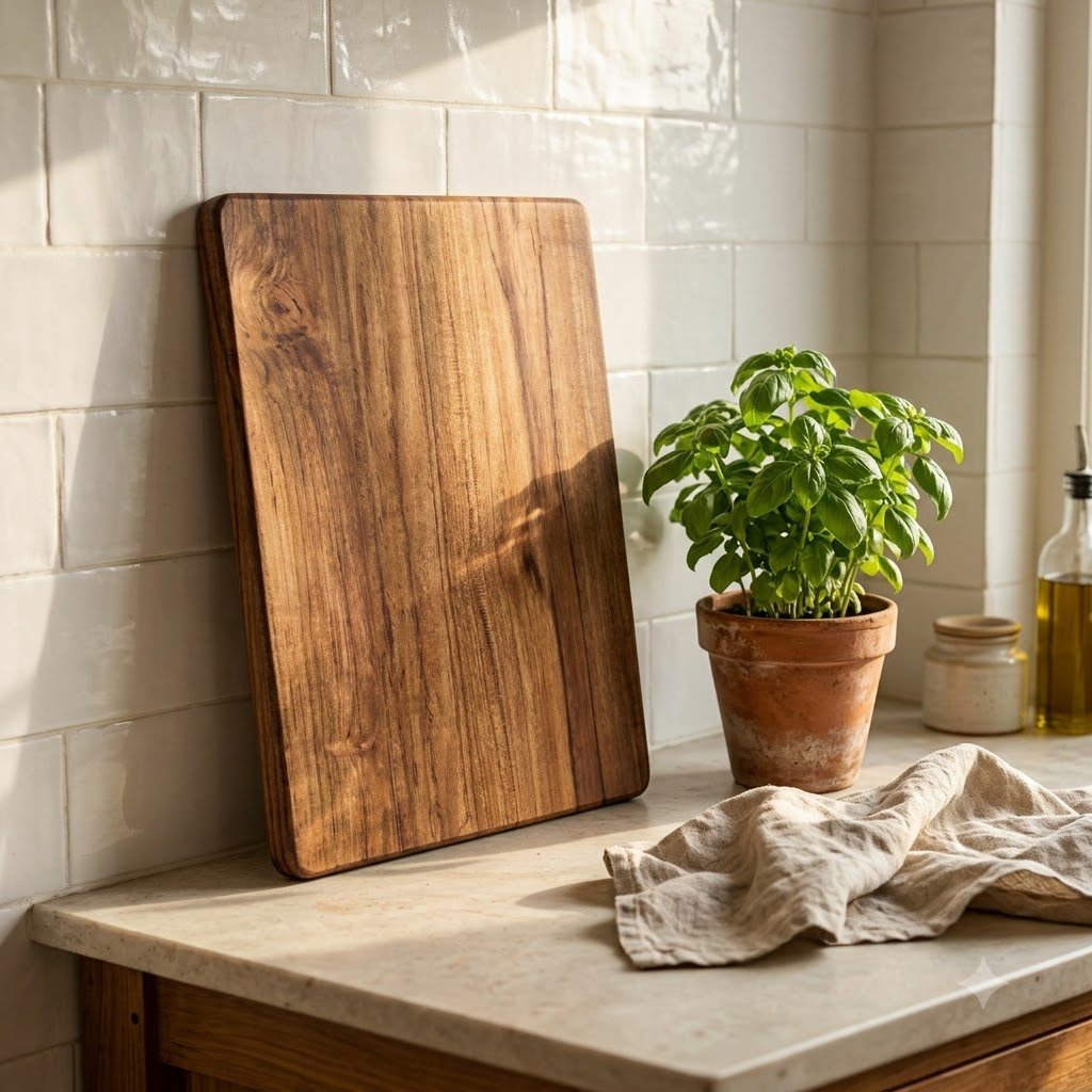 Kitchen scene with cutting board – Teak Wood Cutting Board Thin Wooden Vegetable Cutting Board Big Size