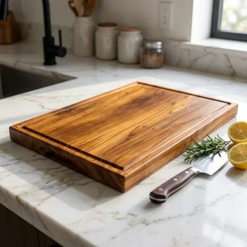 Wooden cutting board on marble – Teak Wood Carving Board