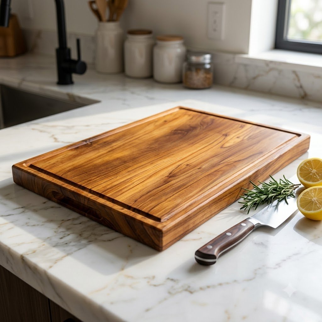 Wooden cutting board on marble – Teak Wood Carving Board