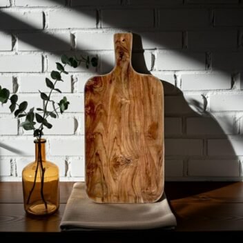 Amra Farms elegant teak wood cheese and charcuterie board, premium wooden serving tray for cheese, crackers, fruits and appetizers