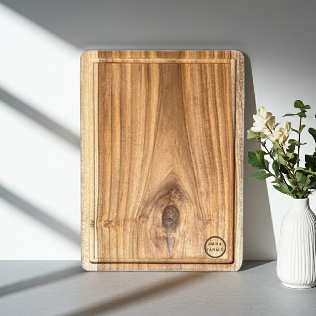 amra farms malabar teak steak cutting serving board single block premium wooden butcher board for meat bbq kitchen use Single-block Malabar teak steak cutting and serving board by Amra Farms for meat, BBQ, and kitchen prep