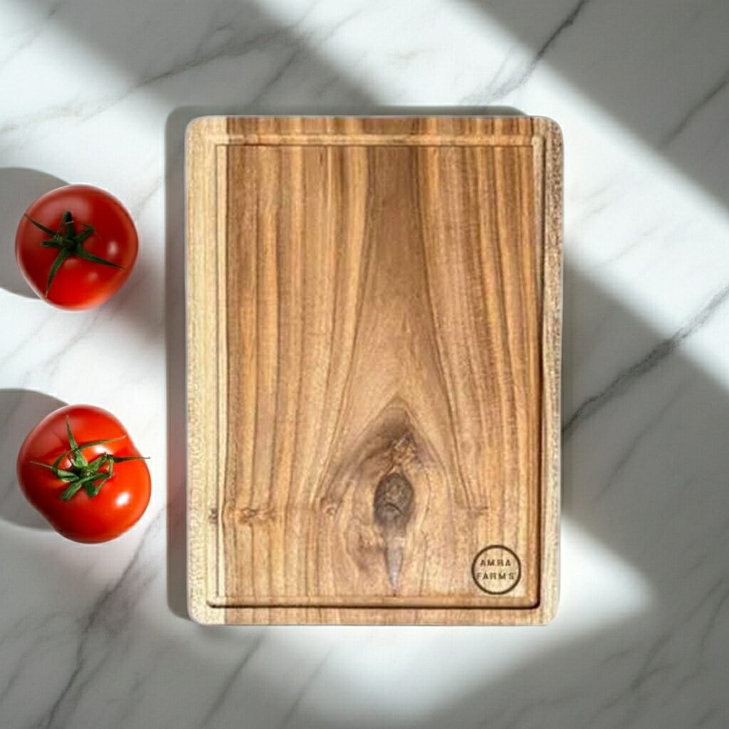 amra farms single block malabar teak steak cutting serving board premium wooden butcher board for meat grilling kitchen use Single-block Malabar teak steak cutting and serving board by Amra Farms for meat and kitchen use