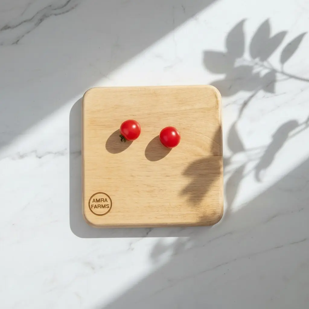 Amra Farms small wooden cutting board, mini teak chopping board for garlic ginger herbs and cocktail garnish prep