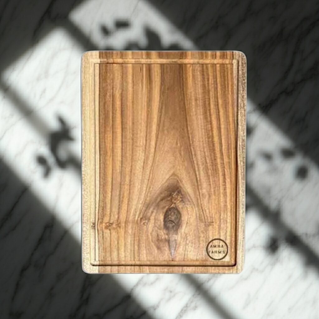 amra farms teak wood steak cutting serving board single block malabar teak premium wooden chopping butcher board for meat kitchen use Amra Farms teak wood steak cutting and serving board – premium single-block Malabar teak butcher and chopping board for meat
