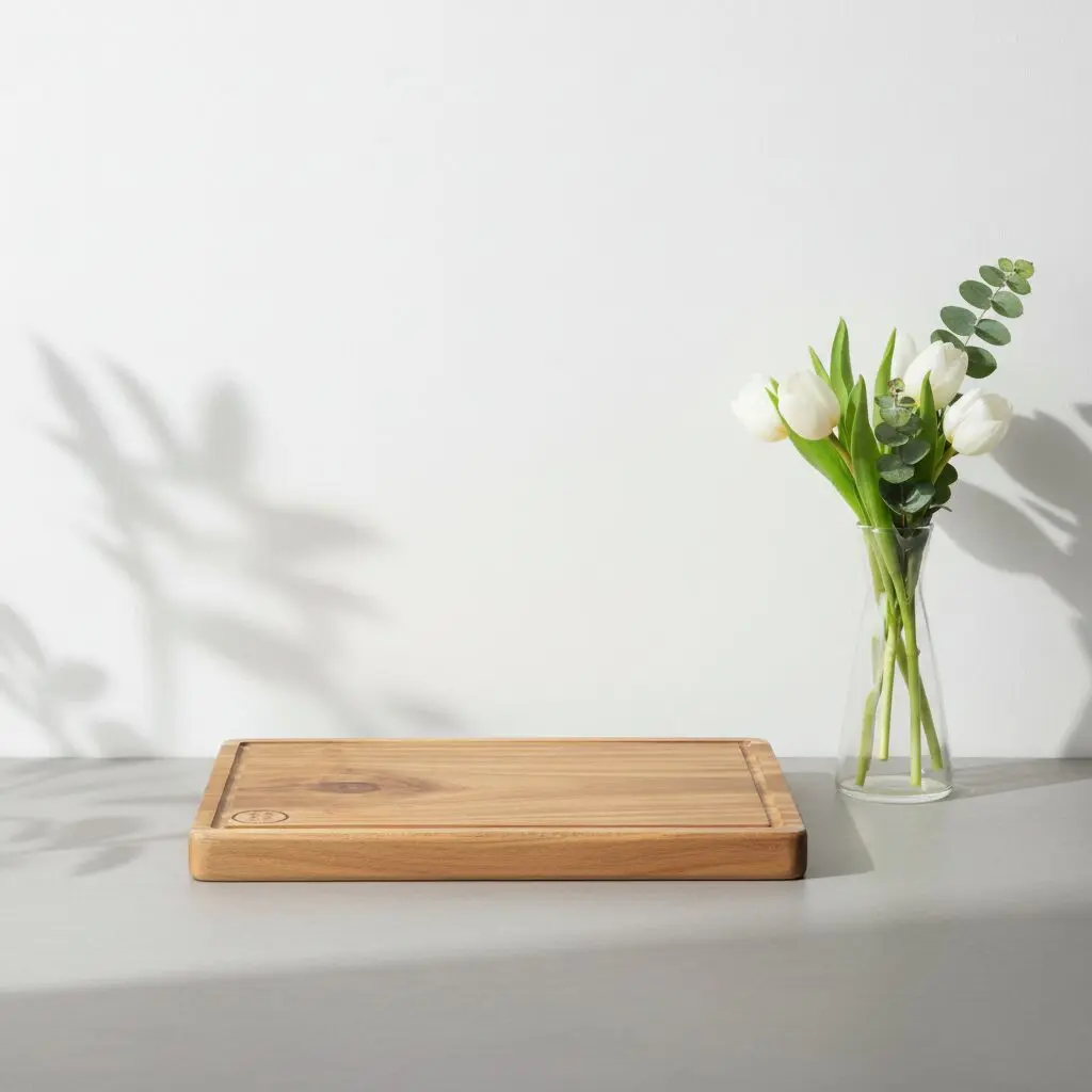 Thick Teak Wood Chopping Board with built-in handle and juice grooves by Amra Farms