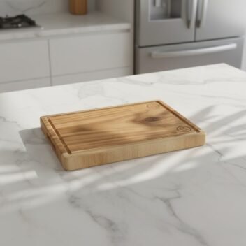Teak wood thick chopping board with handle and juice grooves by Amra Farms — premium wooden cutting board