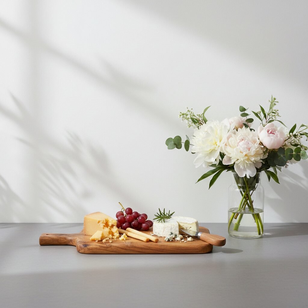 Premium Amra Farms teak wood cheese board with handle – elegant wooden serving tray for cheese, crackers, appetizers and fruits