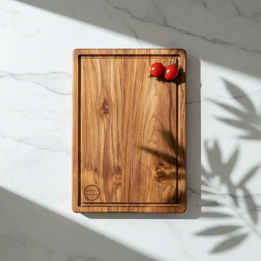 Amra Farms large hardwood teak chopping board – sturdy wooden butcher board for meat and vegetable preparation