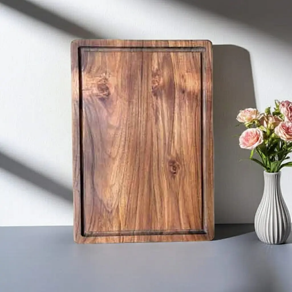 Amra Farms solid teak wood cutting board – durable wooden chopping board with juice grooves for meat and kitchen prep