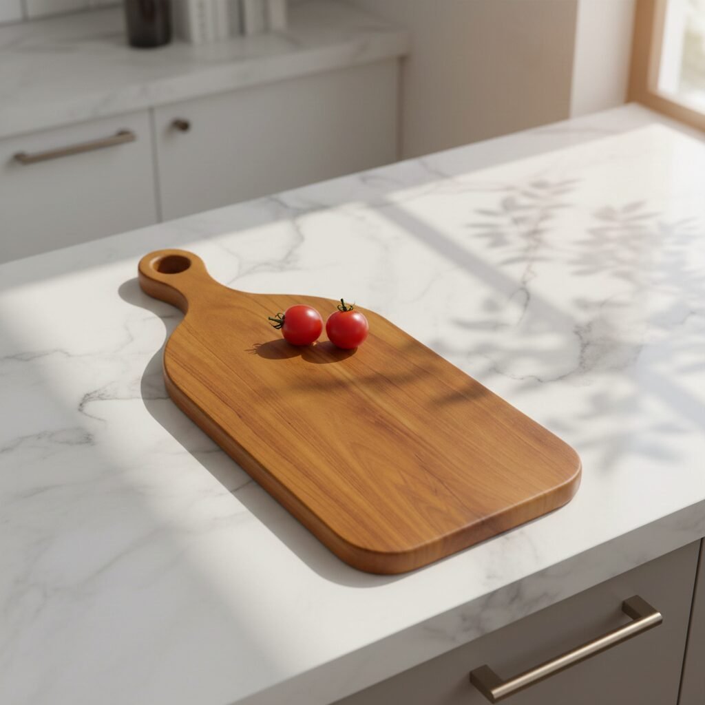20×7×1 inch teak wood paddle-shaped chopping board with hanging hole