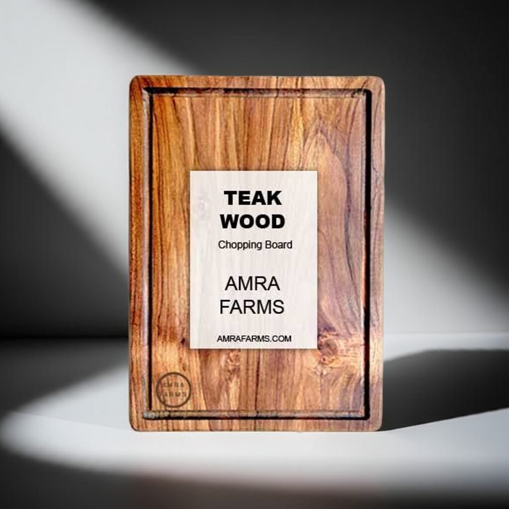 Large teak wood meat chopping board, thick and durable butcher block for heavy-duty kitchen and meat preparation