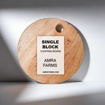 "Small thick round mango wood cutting board with hanging hole handle – 13 inch"