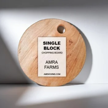 "Small thick round mango wood cutting board with hanging hole handle – 13 inch"