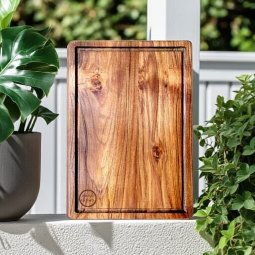Solid Teak Wood Cutting Board with Juice Grooves – Handcrafted Hardwood Kitchen Board