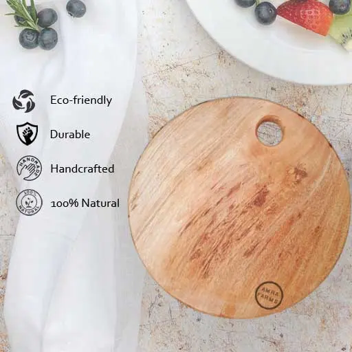 Handcrafted round mango wood cutting board