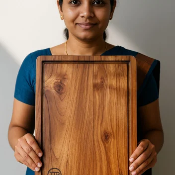 "Joint board made from premium Grade A teak wood with smooth, uniform golden brown grain"