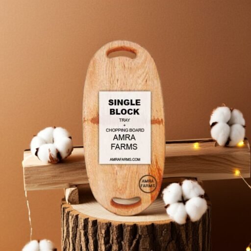 "Handcrafted small mango wood tray platter with handle for serving and display"