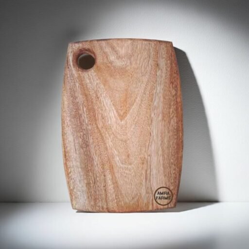 "Compact mango wood chopping board for bread, cheese, and snacks"