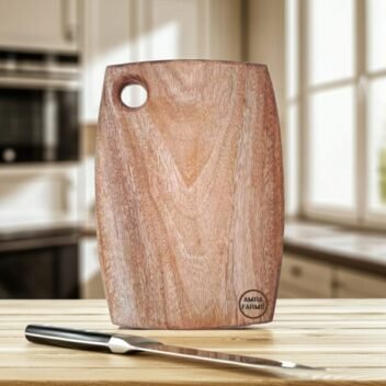 Small Handmade Mango Wood Cutting Board with Handle by Amra Farms, Wooden Chopping & Serving Board for Meat, Vegetables, and Snacks 34x24x2 cm