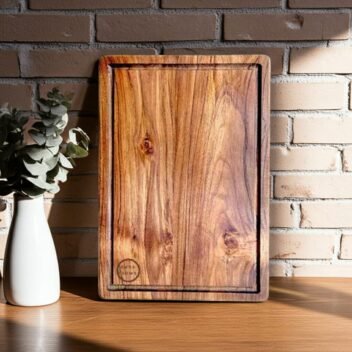 Large hardwood teak wood meat chopping board by Amra Farms, premium wooden cutting and butcher board for kitchen, meat and vegetable preparation