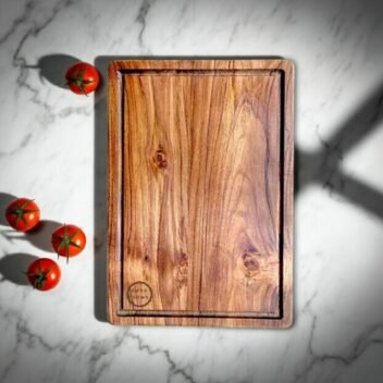 Large hardwood teak wood meat chopping board by Amra Farms, premium wooden cutting and butcher board for kitchen, meat and vegetable prep