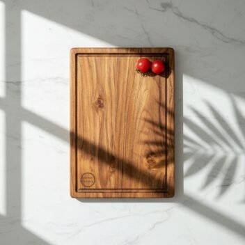 Large teak wood chopping board by Amra Farms, premium hardwood cutting and butcher board for meat, vegetables, and everyday kitchen use