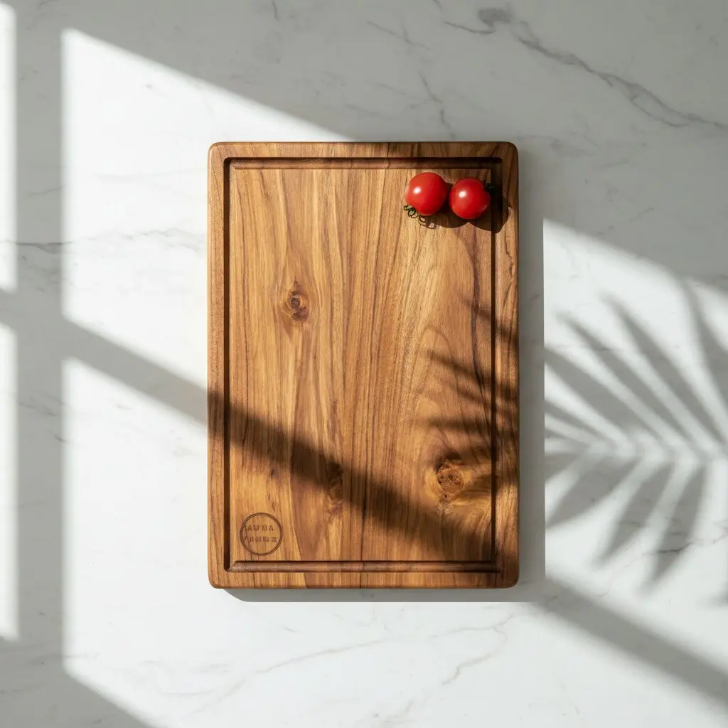 Large teak wood chopping board by Amra Farms, premium hardwood cutting and butcher board for meat, vegetables, and everyday kitchen use