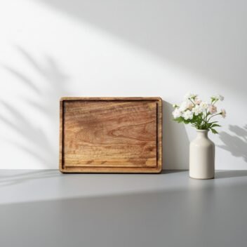 Large rectangular single-block mango wood chopping board by Amra Farms, premium wooden cutting and butcher board for meat, vegetables, and kitchen prep