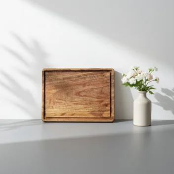 Large rectangular single-block mango wood chopping board by Amra Farms, premium wooden cutting and butcher board for meat, vegetables, and kitchen prep