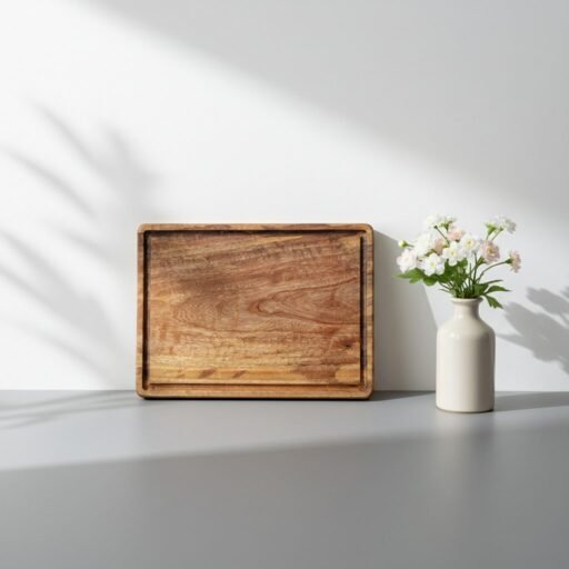 Large rectangular single-block mango wood chopping board by Amra Farms, premium wooden cutting and butcher board for meat, vegetables, and kitchen prep