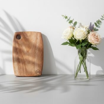 Small Handmade Mango Wood Cutting Board with Handle by Amra Farms, Wooden Chopping & Serving Board for Meat, Vegetables, and Snacks 34x24x2 cm