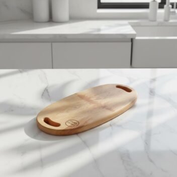 Small mango wood serving tray and platter with handle by Amra Farms, durable wooden chopping and serving board for vegetables, meat, fruits, and snacks