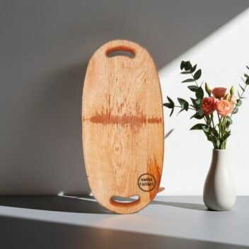 Small mango wood serving tray and platter with handle by Amra Farms, durable wooden chopping and serving board for meat, vegetables, fruits, and snacks