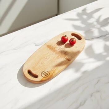 Small mango wood serving tray and platter with handle by Amra Farms, durable wooden chopping and serving board for vegetables, meat, fruits, and snacks
