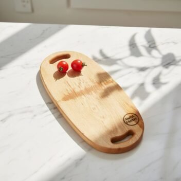 Small mango wood serving tray and platter with handle by Amra Farms, wooden chopping and serving board for meat, vegetables, fruits, and snacks